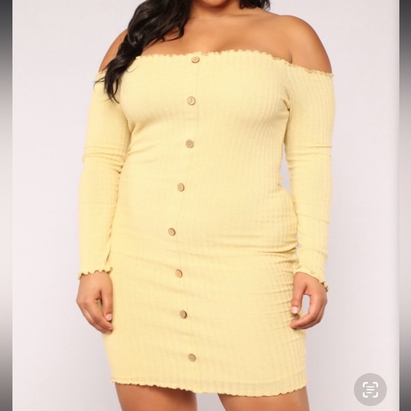 NWT•XL-2X•TCB•SUNSHINE YELLOW OFF THE SHOULDER DRESS•NEW - Picture 2 of 13